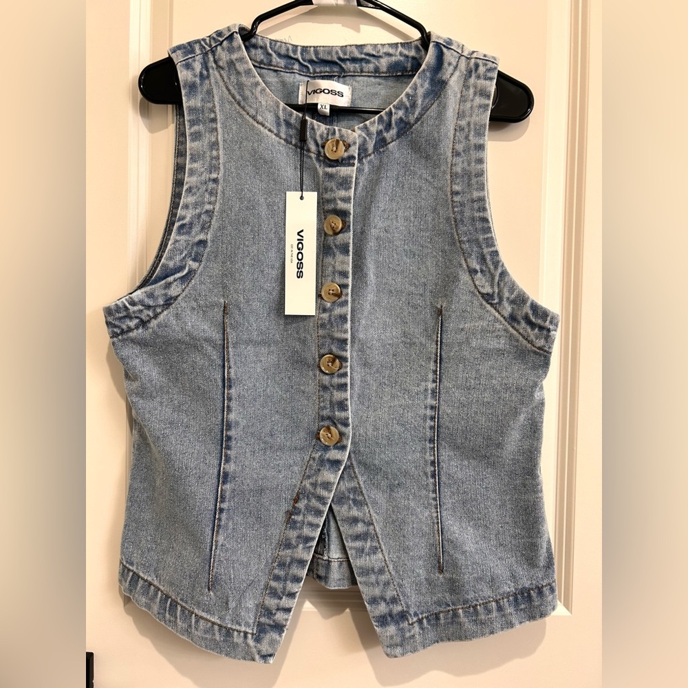 Vigoss Blue Fitted Denim Vest